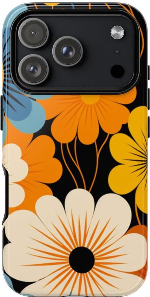 Retro-Blumenmuster in Blau und Orange – Hülle Kompatibel mit iPhone 17 Pro