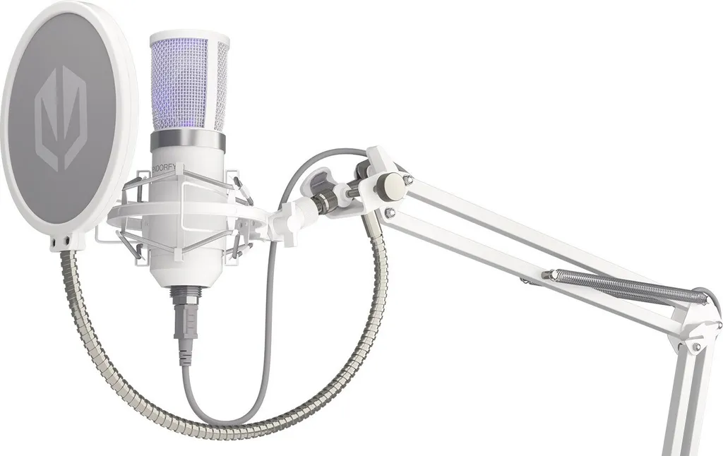 Microphone pour Podcast et Gaming Solum Onyx White USB avec Support Bras - 9