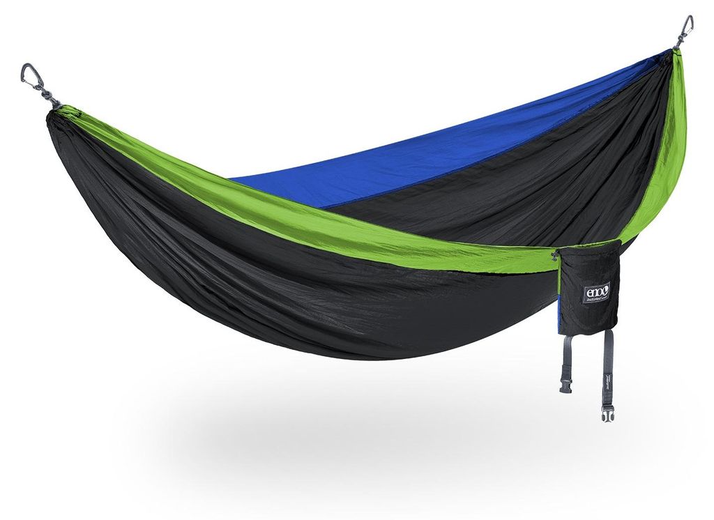 ENO DoubleNest leichte dreifarbige Hängematte schwarz mit gelben und blauem Rand Hängematte