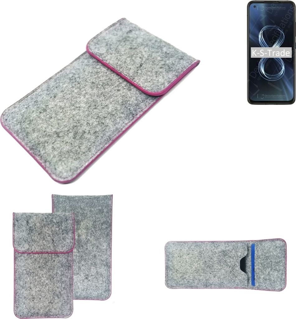 K-S-Trade Handy Schutz Hülle kompatibel mit Asus 8z Schutzhülle Handyhülle Filztasche Pouch Tasche Case Sleeve Filzhülle hellgrau pinker Rand