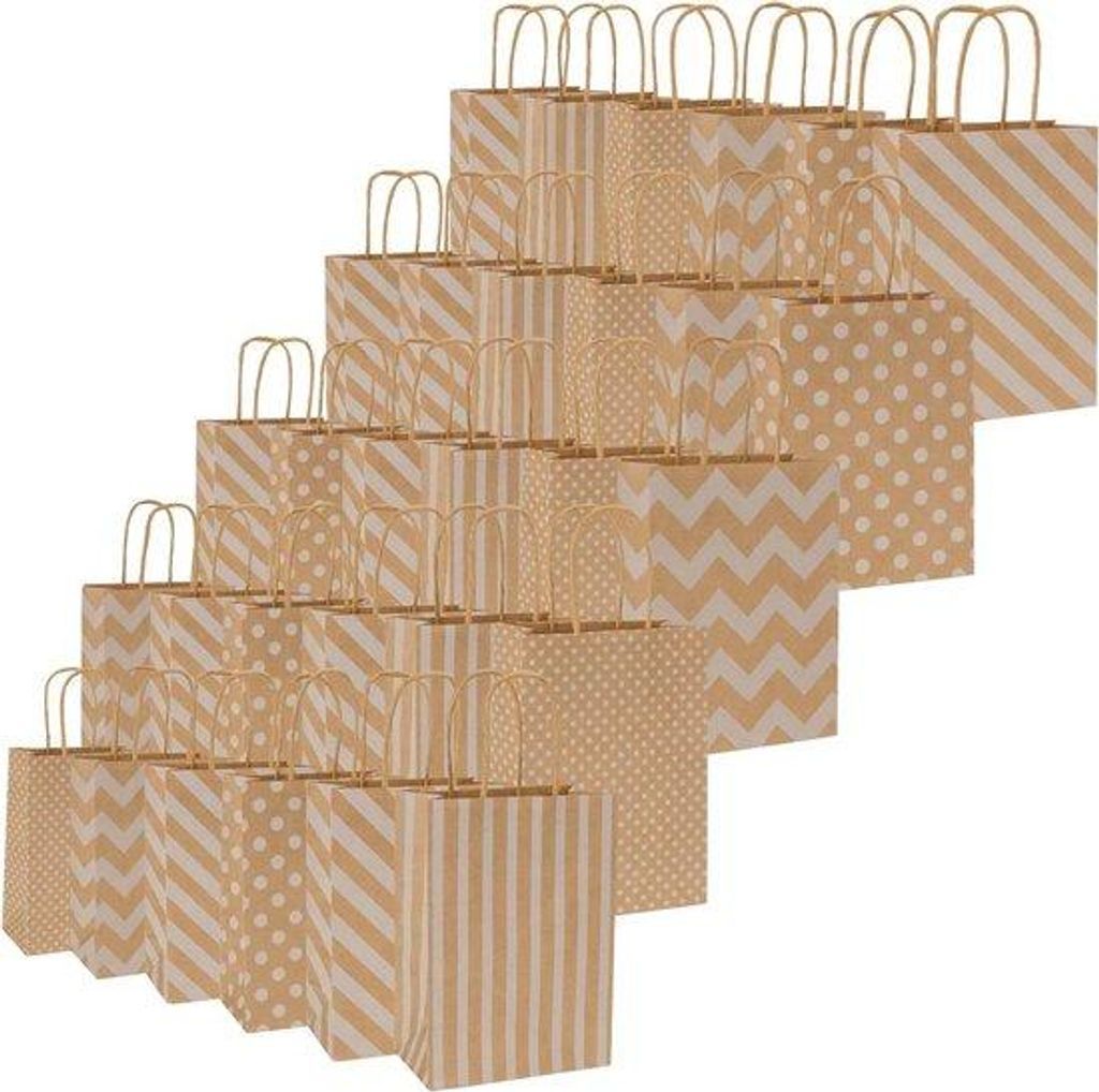 Kraftpapieren Geschenkzak-Set mit Griffen, 30er Pack, 21 x 15 x 8 cm