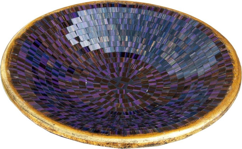 Runde Mosaikschale, Untersetzer, Dekoschale, Handgearbeitete Keramik & Glas Obst Schale - Design 12, Violett, Keramik,Glas, Größe: Groß (Ø 46 cm)