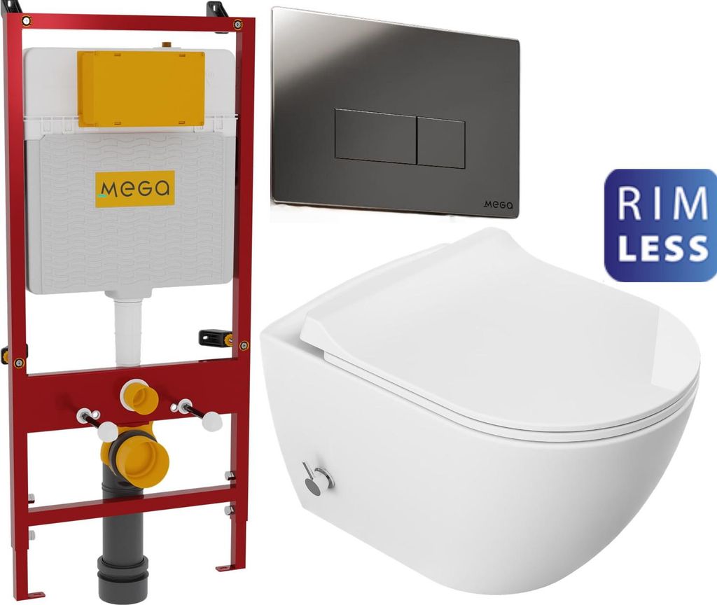 Domotechnika | Hänge-Wc Mit Bidetfunktion - 51X36X32,5 Cm - Weiß - Rimless, Soft-Close, Hygienisch - Profi Unterputzrahmen 110x54x16 cm mit Knopf...