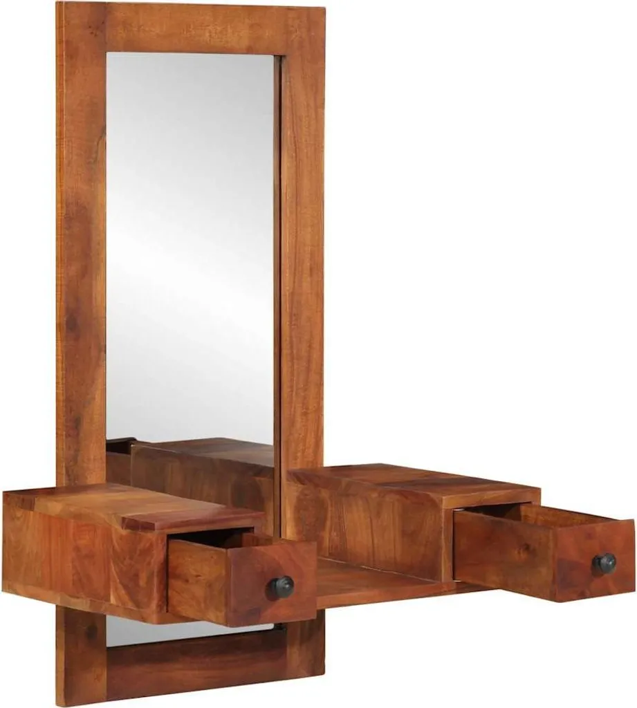Console miroir murale avec rangements en bois massif acacia 60x90 cm