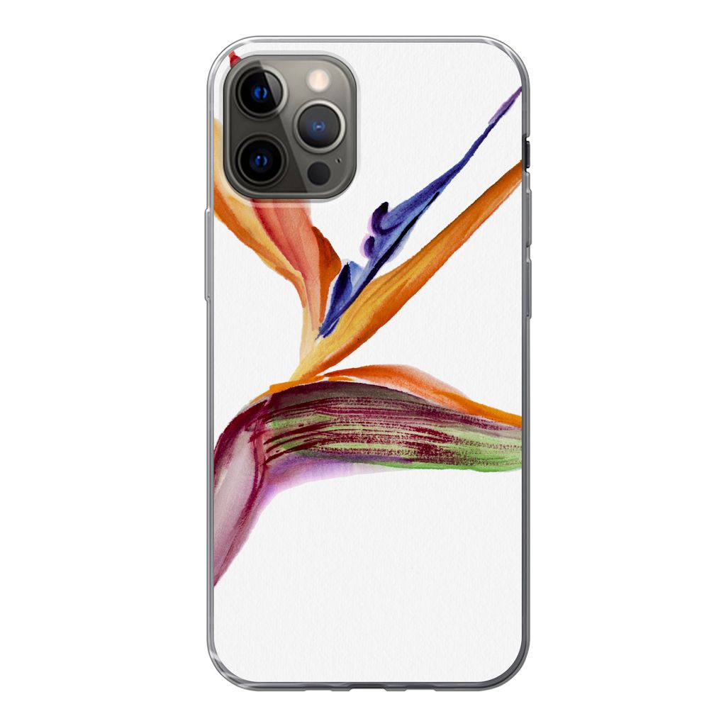 MuchoWow Handyhülle Schutzhülle Hülle für iPhone 12 Pro Strelitzia - Aquarell - Blumen Silikon Softcase Handy Hülle - Abdeckung