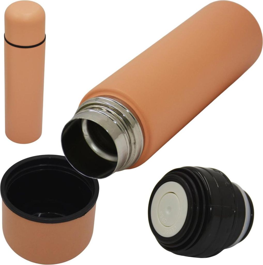 Thermosflasche Reise-Thermos 500 ml – Orange – Excellent Houseware, doppelwandig, Automatik-Verschluss, Becherdeckel, auslaufsicher