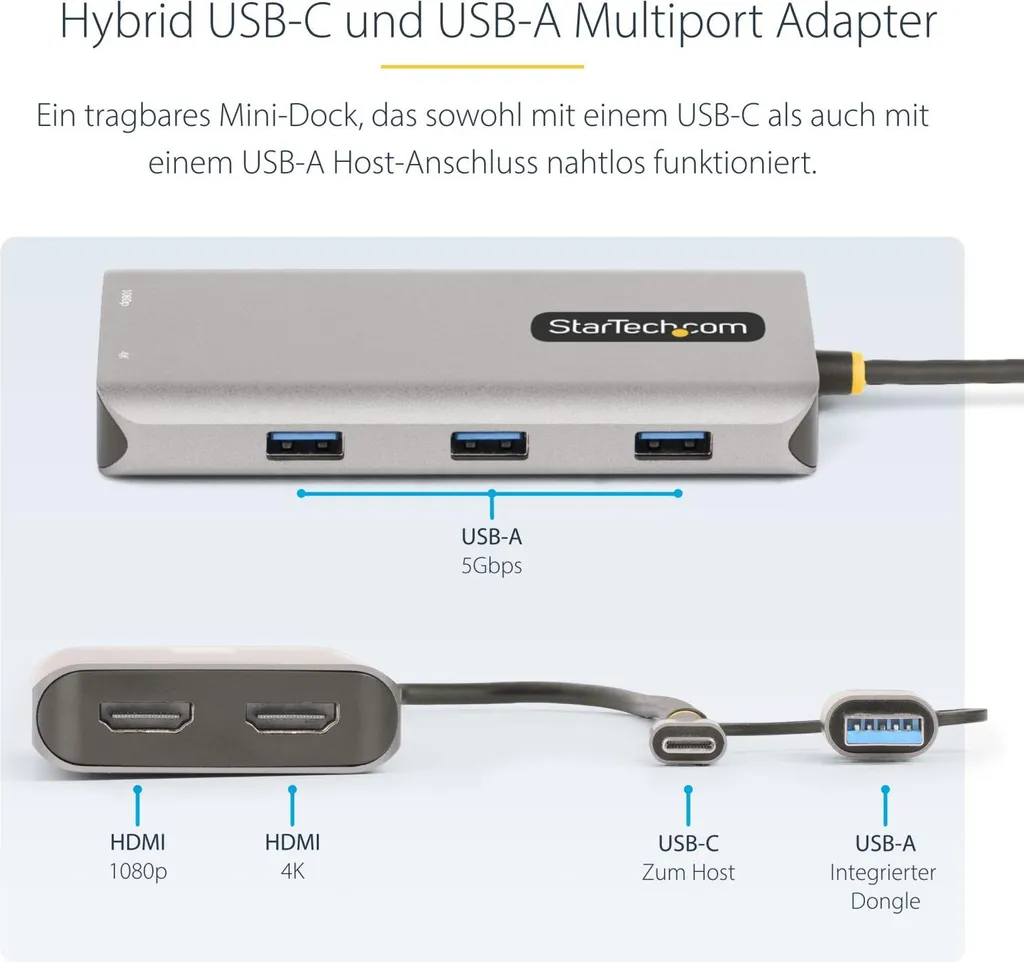 Adaptateur Double Écran HDMI pour PC Portable USB-C et USB-A - Bureau IT - 10
