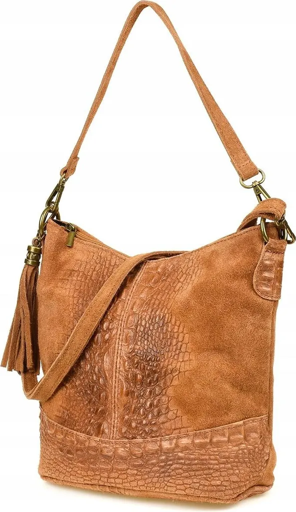 Borsa Donna Messenger CROCO Scamosciata - 2 Tracolle Regolabili