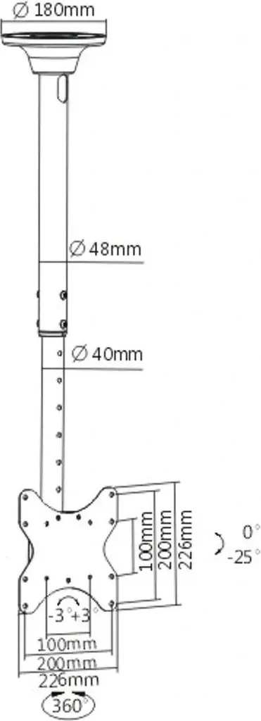 Support TV plafond rotatif 360° pour écran LCD 23-43" réglable noir