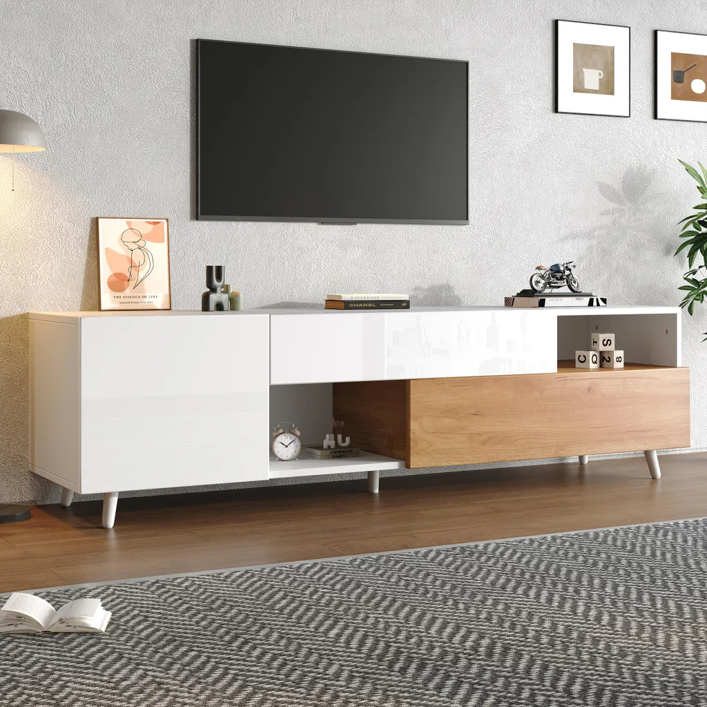 Meuble TV pour écran 75 pouces et grand meuble de rangement de salon