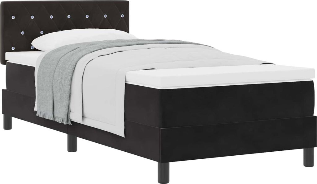 Boxspringbett mit Matratze Schwarz 90 x 190 cm Samt