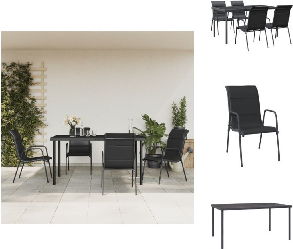 vidaXL 5-tlg. Garten-Essgruppe Schwarz Stahl und Textilene - Gartenmöbel-Sets