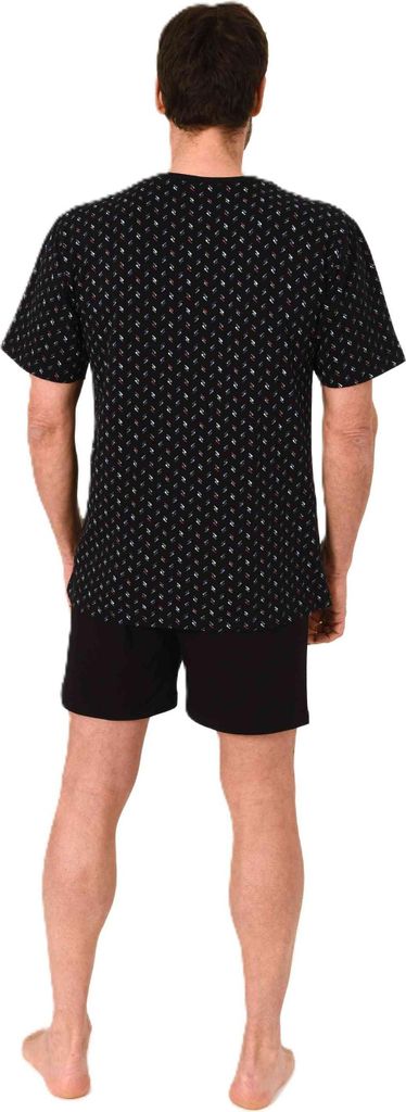 Normann Herren Schlafanzug kurzarm Shorty Pyjama in edler Minimal Print Optik ; schwarz , 48