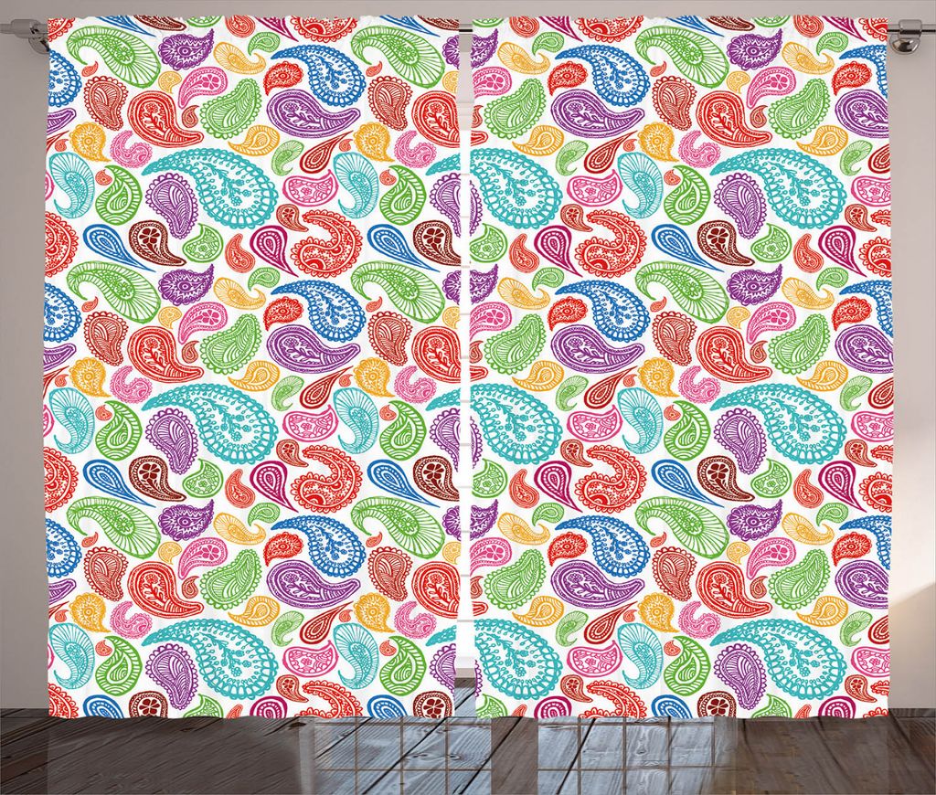 ABAKUHAUS Paisley Rustikaler Gardine, Moderne gestreifte Oriental, Schlafzimmer Kräuselband Vorhang mit Schlaufen und Haken, 280 x 245 cm, Mehrfarbig