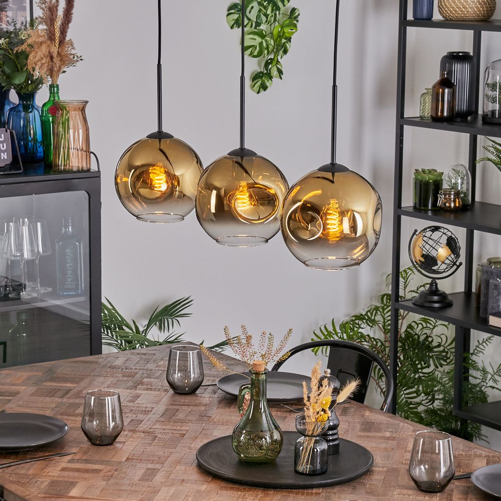 Villamare Hängelampe aus Metall/Glas in Schwarz/Gold/Klar