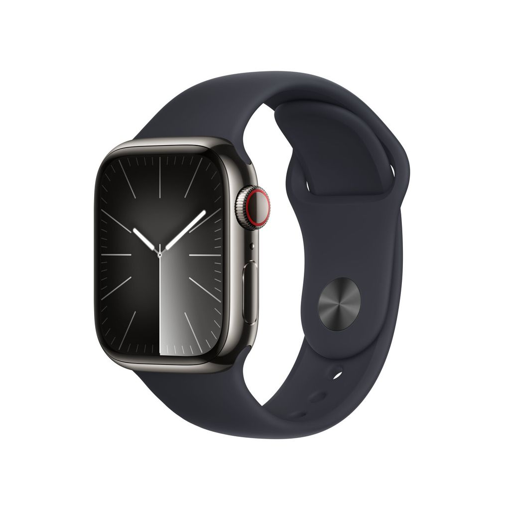 Apple Watch Series 9 4G 41mm Edelstahl Graphit Sportarmband Mitternacht M/L