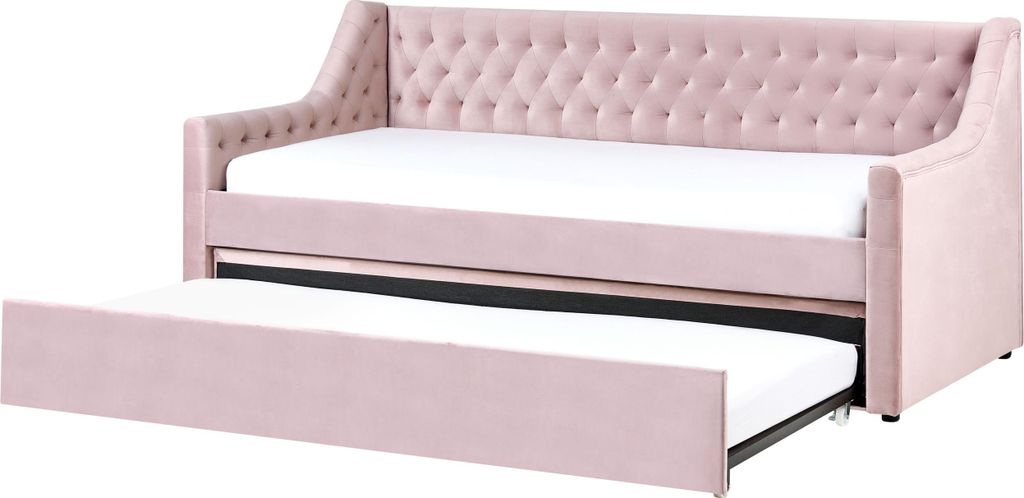 BELIANI Tagesbett Rosa Samtstoff 90 x 200 cm Ausziehbar Mit Lattenrost Nieten Modern Glamour