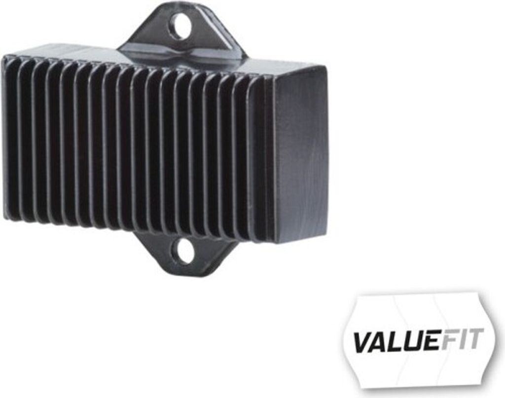 A black electronic component with fins, mounted on a white background. A white tag with the text "VALUEFIT" is in the bottom right corner.