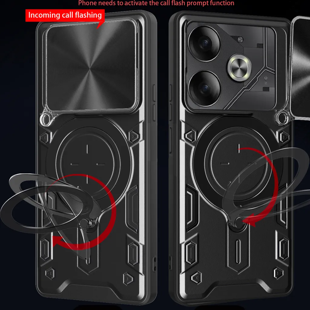 Custodia Tecno Pova 6 4G: Cover Blindata Argento con Anello e Protezione - 6