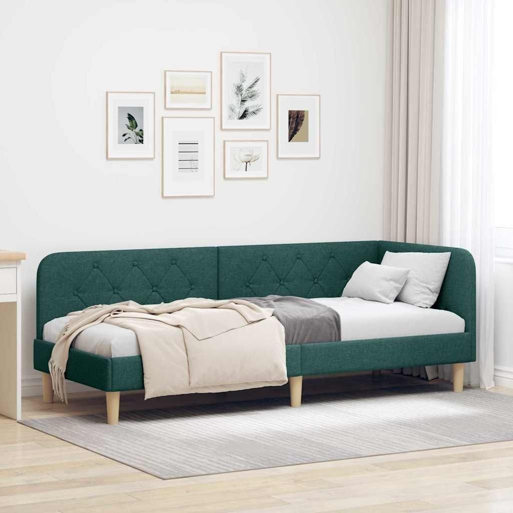 "Schlussverkauf" Einzelbett 1 PLACE - EckBettgestell einzel - mit Kopfteil - Dunkelgrün 80x200 cm Stoff C3142