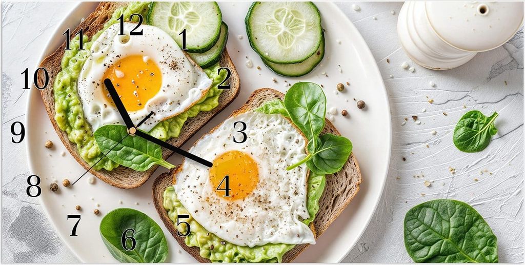 Wanduhr aus Glas mit Motiv Brot und Avocado- 60 x 30 cm - inkl. Aufhängesystem