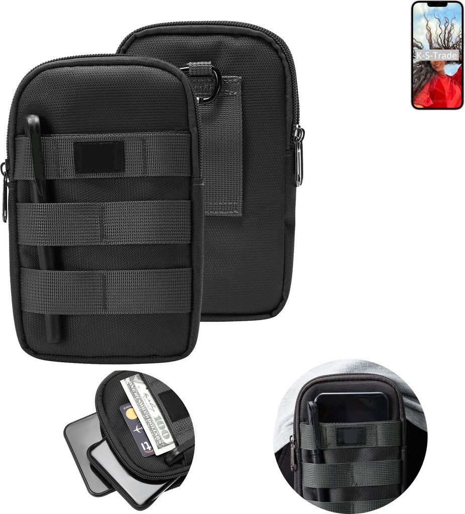 K-S-Trade Holster Gürtel Tasche kompatibel mit Apple iPhone 13 Handy Tasche Schutz Hülle dunkel-grau viele Fächer, 1x
