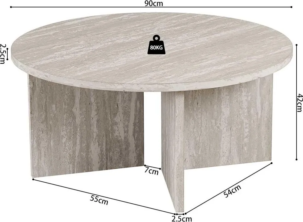 Table basse Drasir en travertin gris massif 90cm, design minimaliste - 7