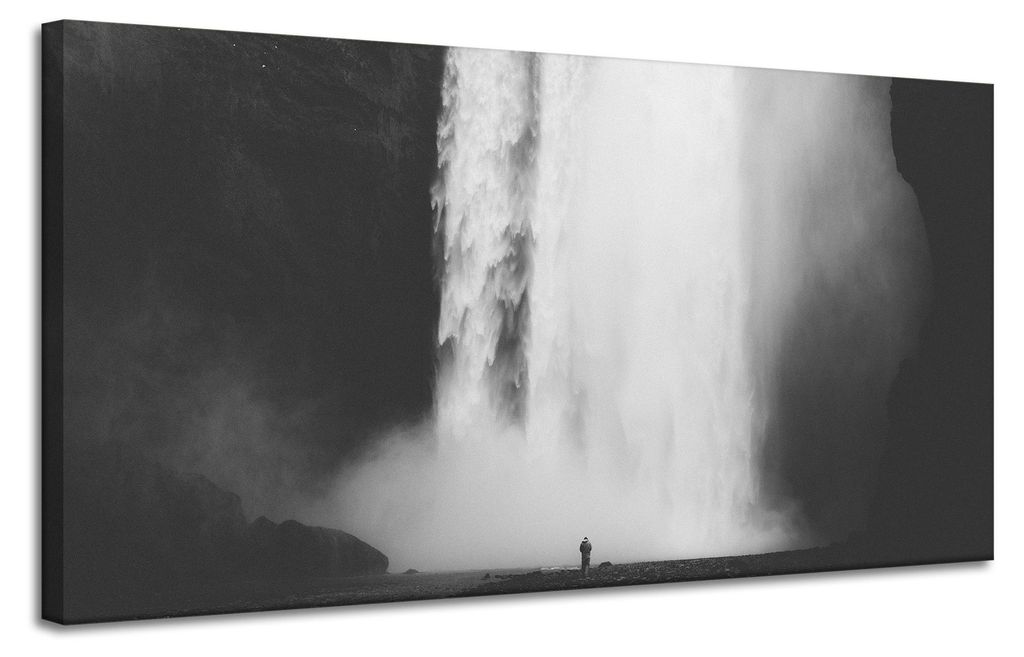 Leinwanddruck Schwarz-Weiß-Wasserfall 120x60 cm