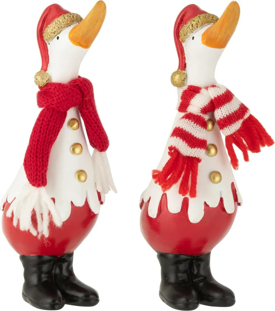 Canard Hivernal J-Line Small en Résine Rouge et Blanc - Lot de 2 PC