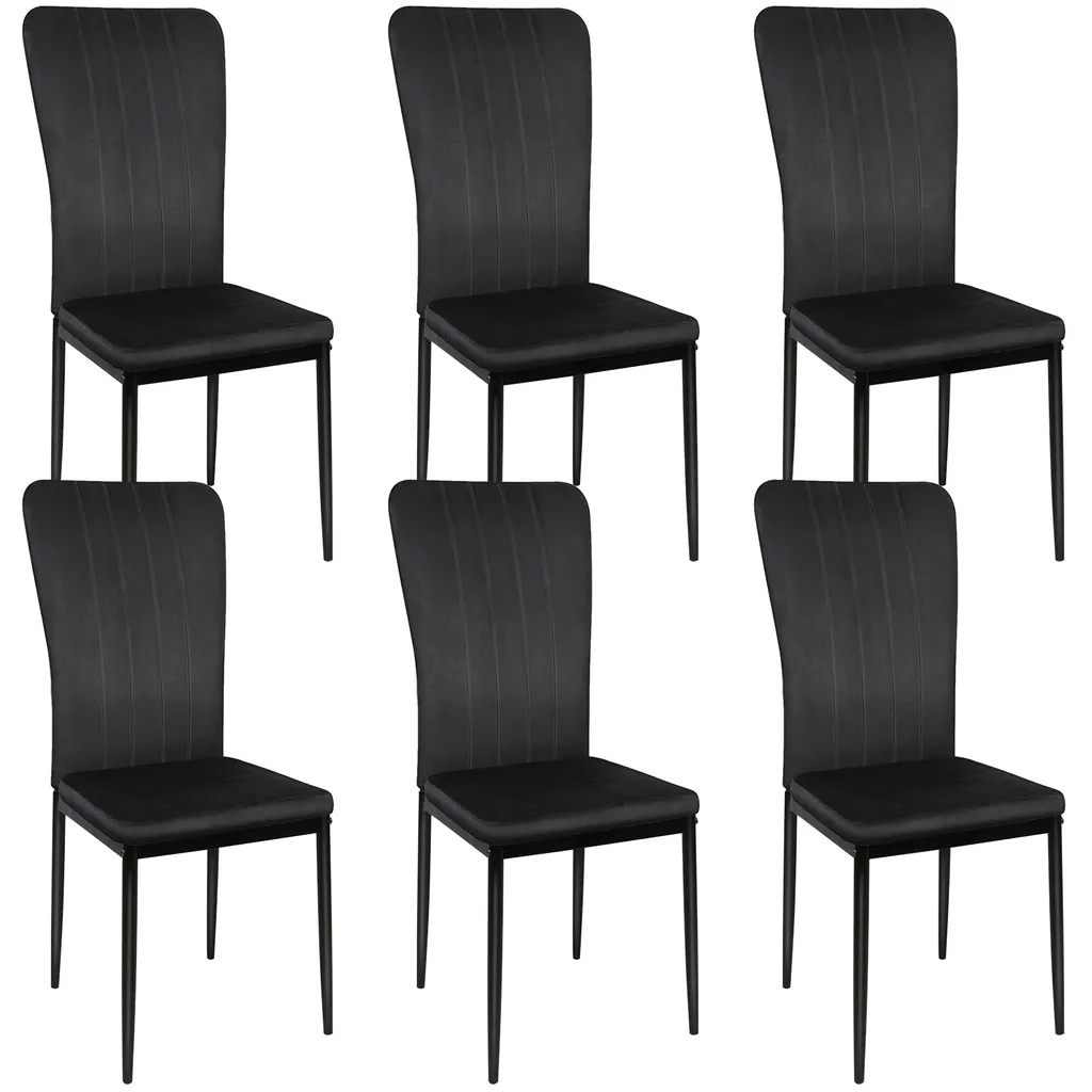 Chaise salle à manger velours noir robuste lot de 6, capacité 120 kg
