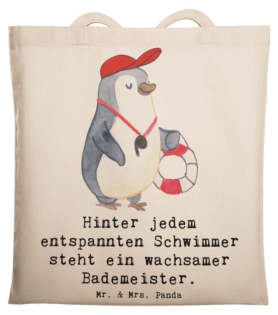 Mr. & Mrs. Panda Stoffbeutel Bademeister schützend - Transparent - Geschenk, Einkaufstasche, Tote Bag, Schultasche, Tasche, wachsamer, Jutebeutel,...
