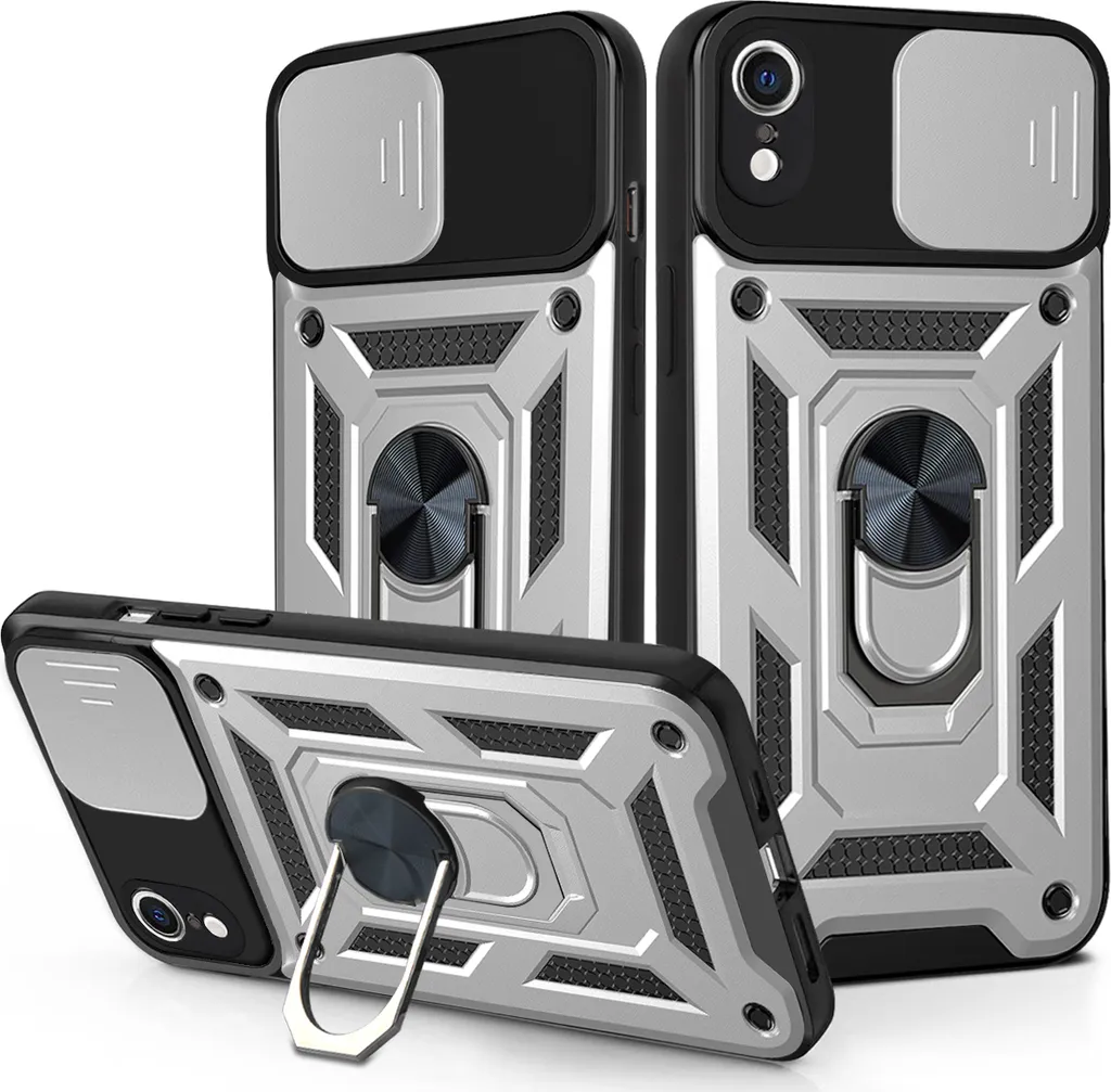 custodia per iPhone XR con anello, supporto, protezione per fotocamera, paraurti in TPU, custodia in silicone per iPhone XR Silver