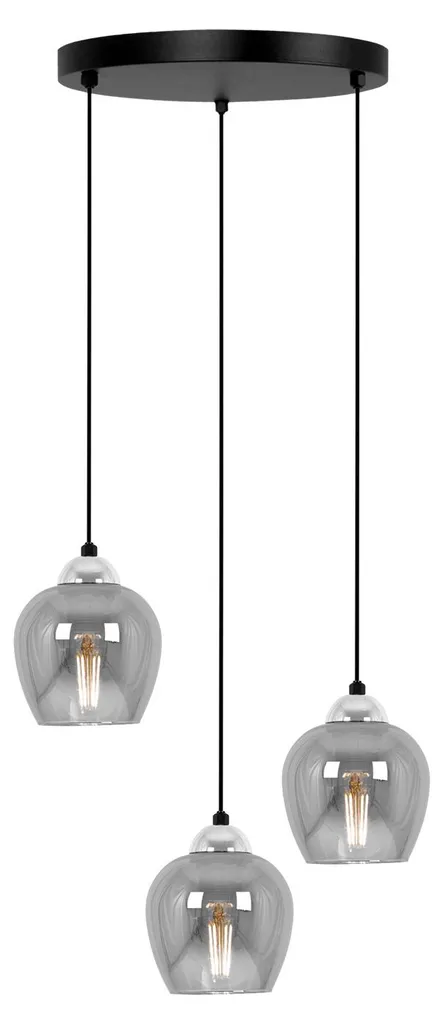 Suspension métal 3 feux E27 NIRA noire, éclairage design de 85x38 cm