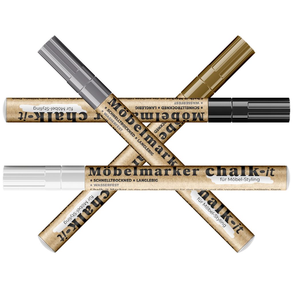 Chalk-it Möbel Marker Set 4x 10ml Holz Glas Metal Design Ersatzspitze Wasserfest