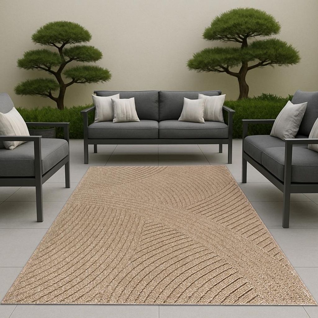 Teppich In- und Outdoor mit Wellenmuster vielseitig einsetzbar in Beige Größe - 80 x 250 cm