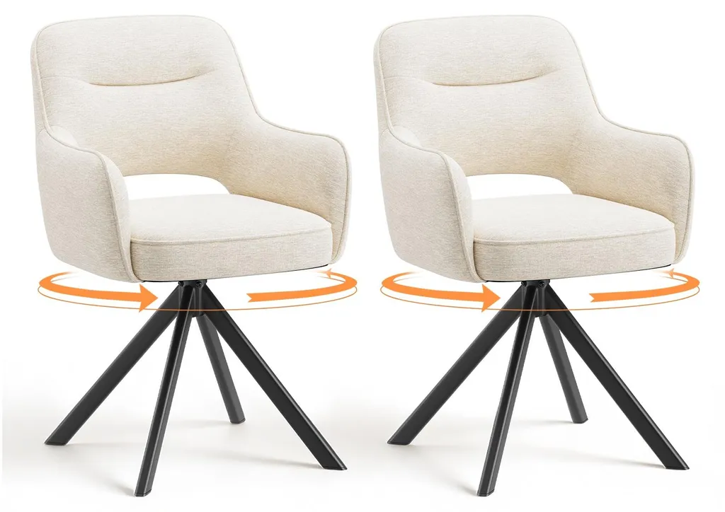 Chaises de Bureau Pivotantes ou de Salon en Tissu Beige et Métal, x2