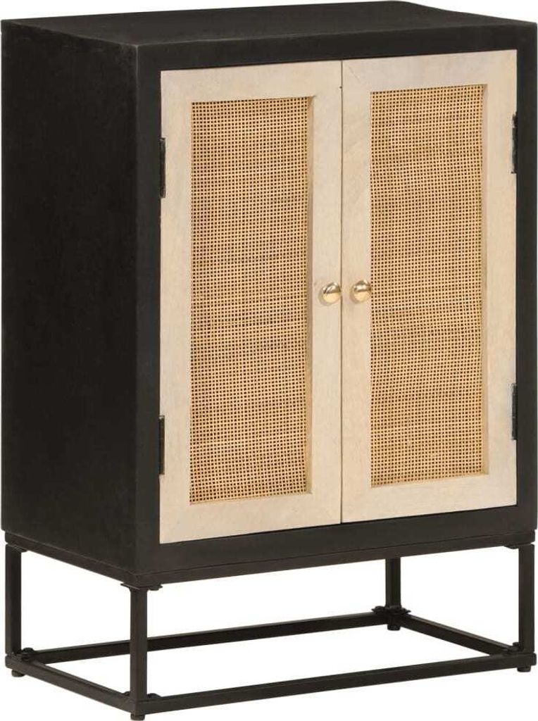 Sideboard Schwarz 55x30x76 cm Massivholz Mango und Eisen