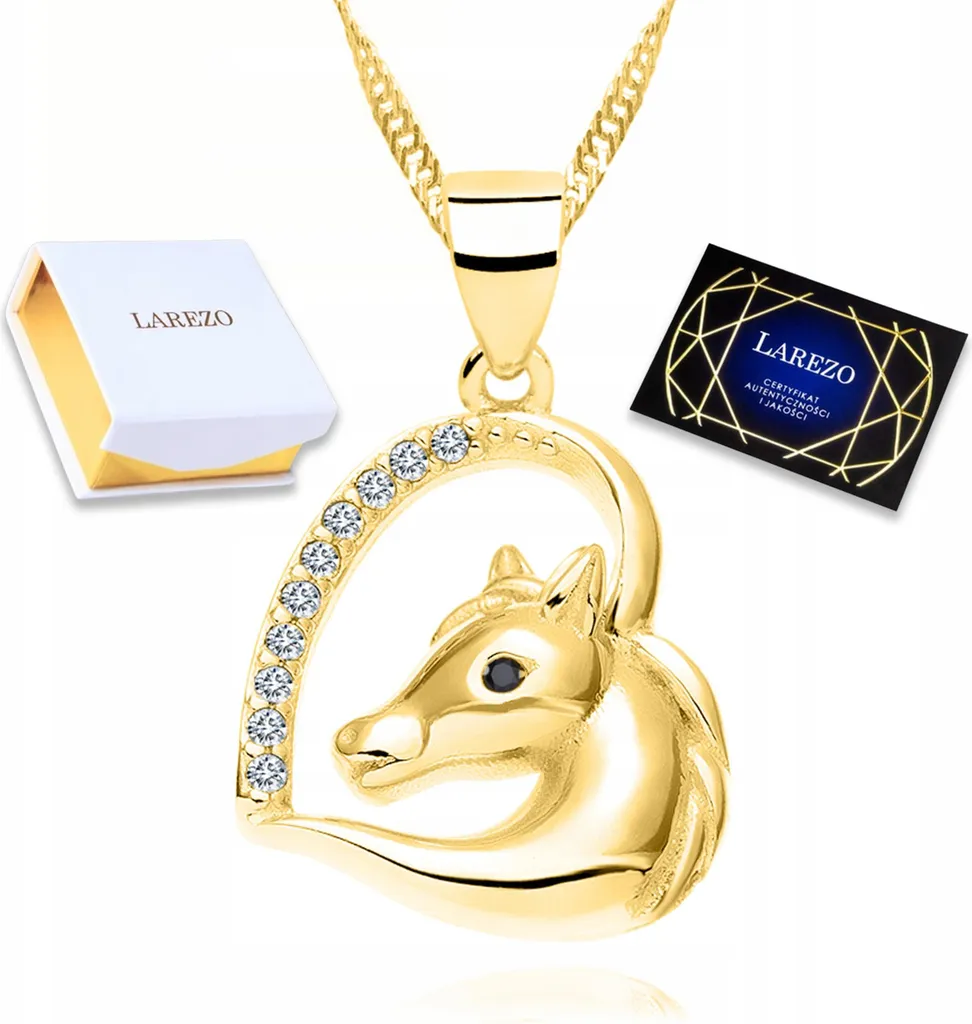 Collana Equitazione Argento 925 | Ciondolo Cavallo e Cuore Gold