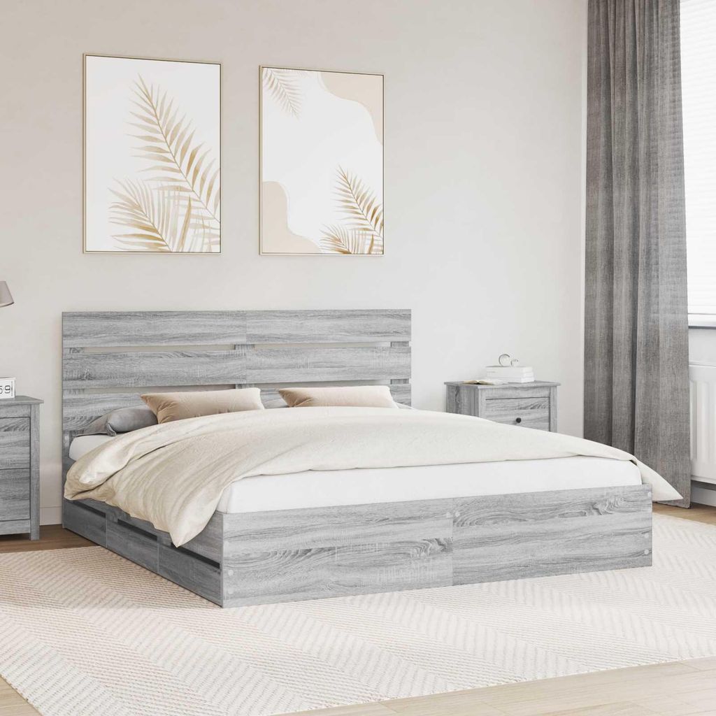 "Schlussverkauf" Doppelbett - Bettgestell 2 PLACES - Graues Sonoma 180x200 cm Ingenieurs Holz C4885