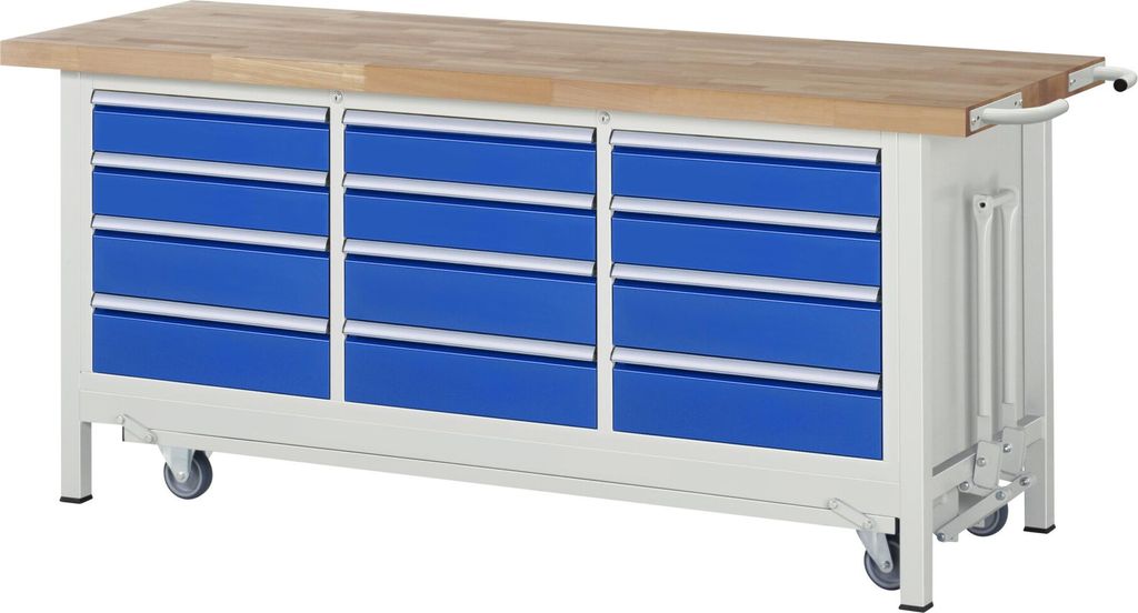 Rau Werkbank mit Fahrgestell 8579, B2000xT700xH880mm, 12x Schublade-TA
