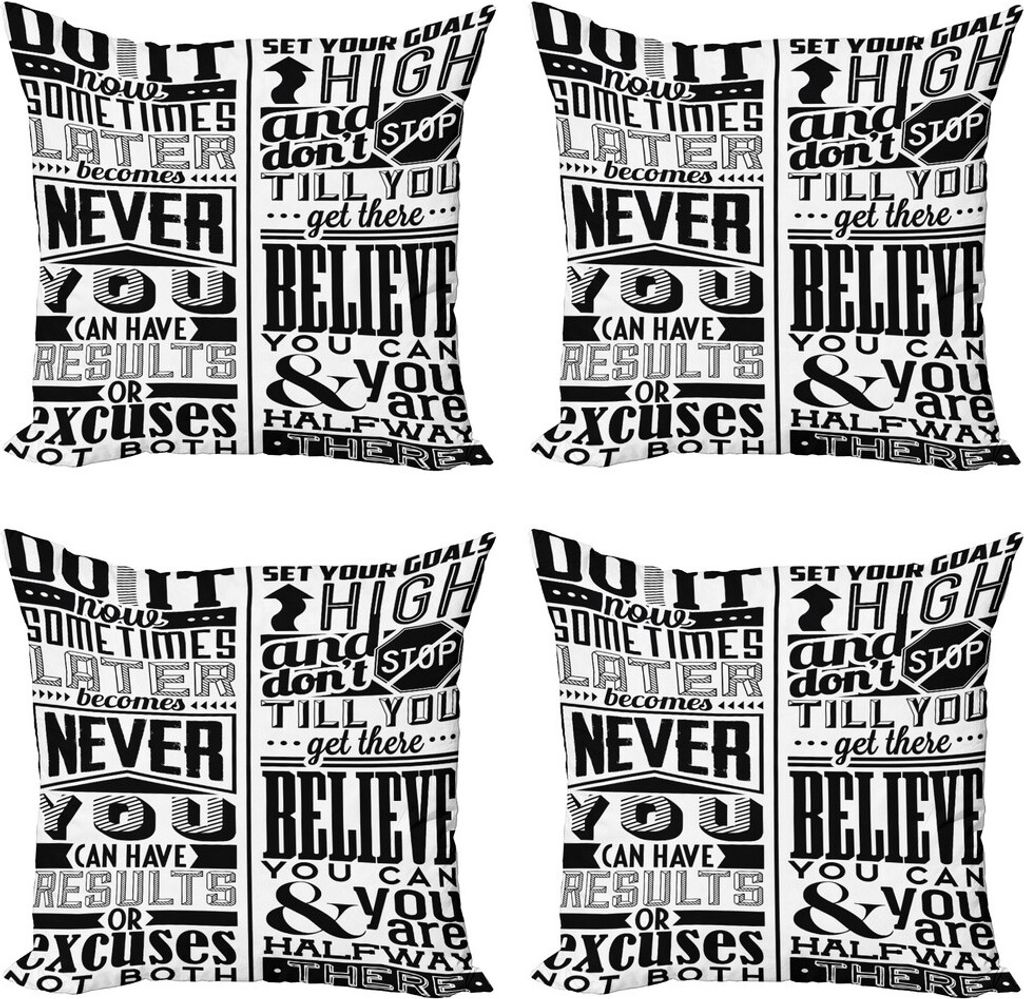ABAKUHAUS motivational Kissenbezug Set (4 Stück), Vintage Victorian, Moderner Doppelseitiger Digitaldruck, 60 cm x 60 cm, Schwarz und weiß