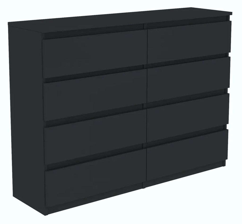 Commode noire avec tiroirs, 120 cm, 8 tiroirs, idéale pour Image du produit 