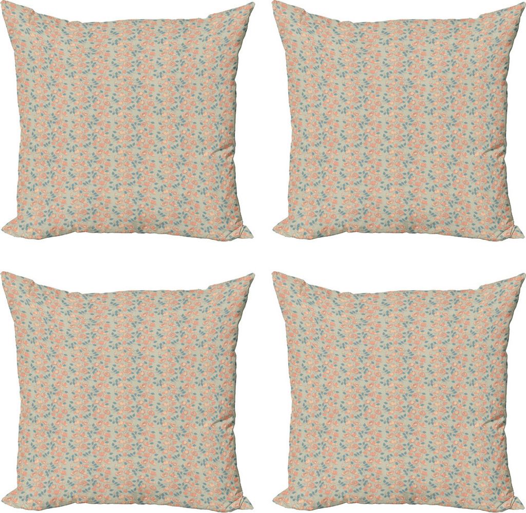 ABAKUHAUS Blumen Kissenbezug Set (4 Stück), Blühende Rosen-Blumen-Kunst, Moderner Doppelseitiger Digitaldruck, 40 cm x 40 cm, Grau Gelb Sea Green