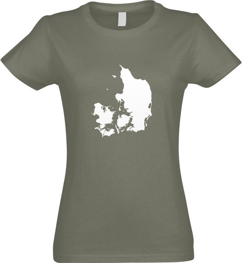 Kiwistar - T-Shirt tailliert - Damen - Olive - Dänemark - Dänisch Umriss - mit Motiv Bedruckt - Funshirt Design - Sport - Freizeit - Damen - L
