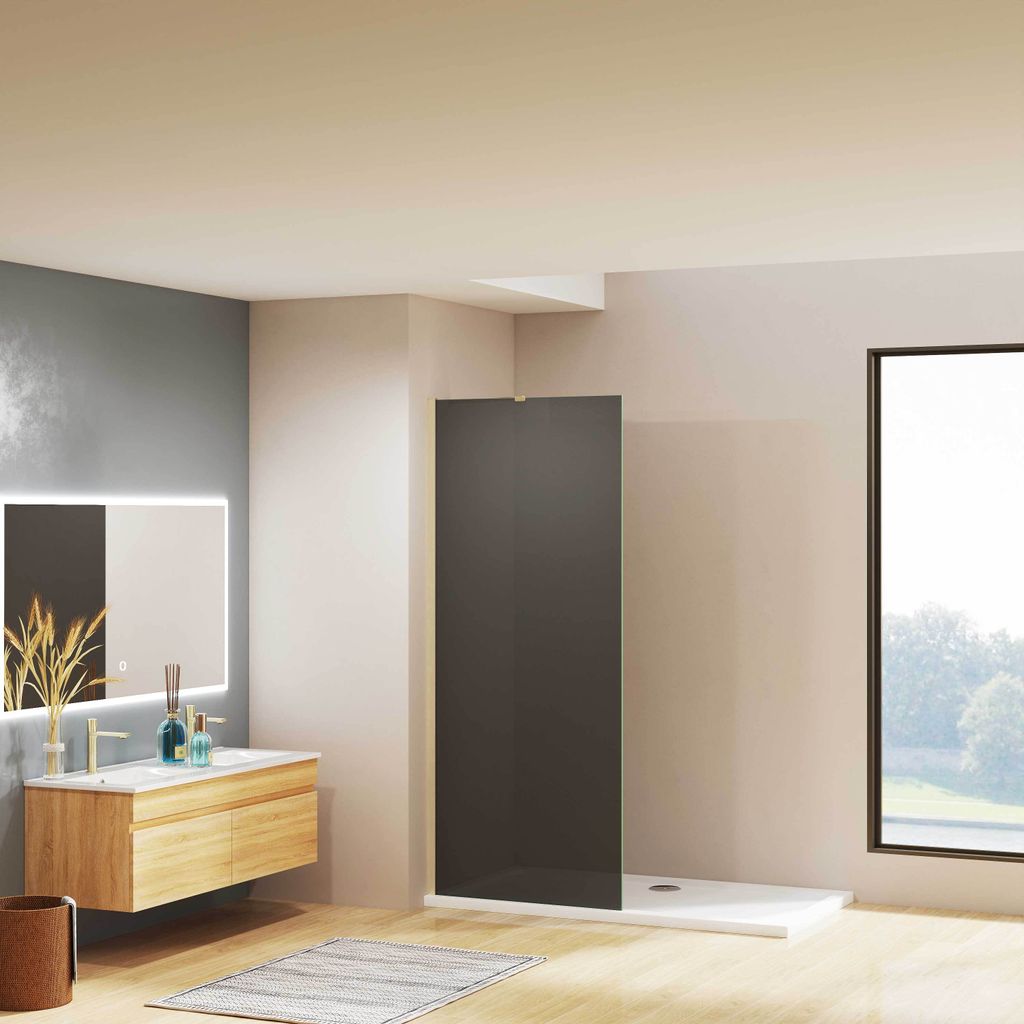 AICA Goldrahmen Walk in Duschtrennwand B.90cm x H.200cm Duschwand mit Glasschutzfolie 8mm NANO-Glas mit Gold stabilisator GT104