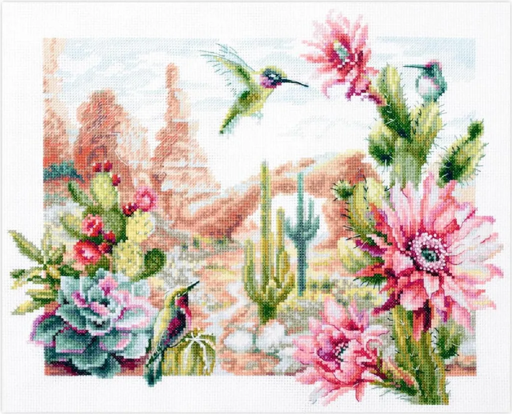 Kit Broderie Point de Croix Compté Fleurs Sauvages de l'Ouest 34x26cm