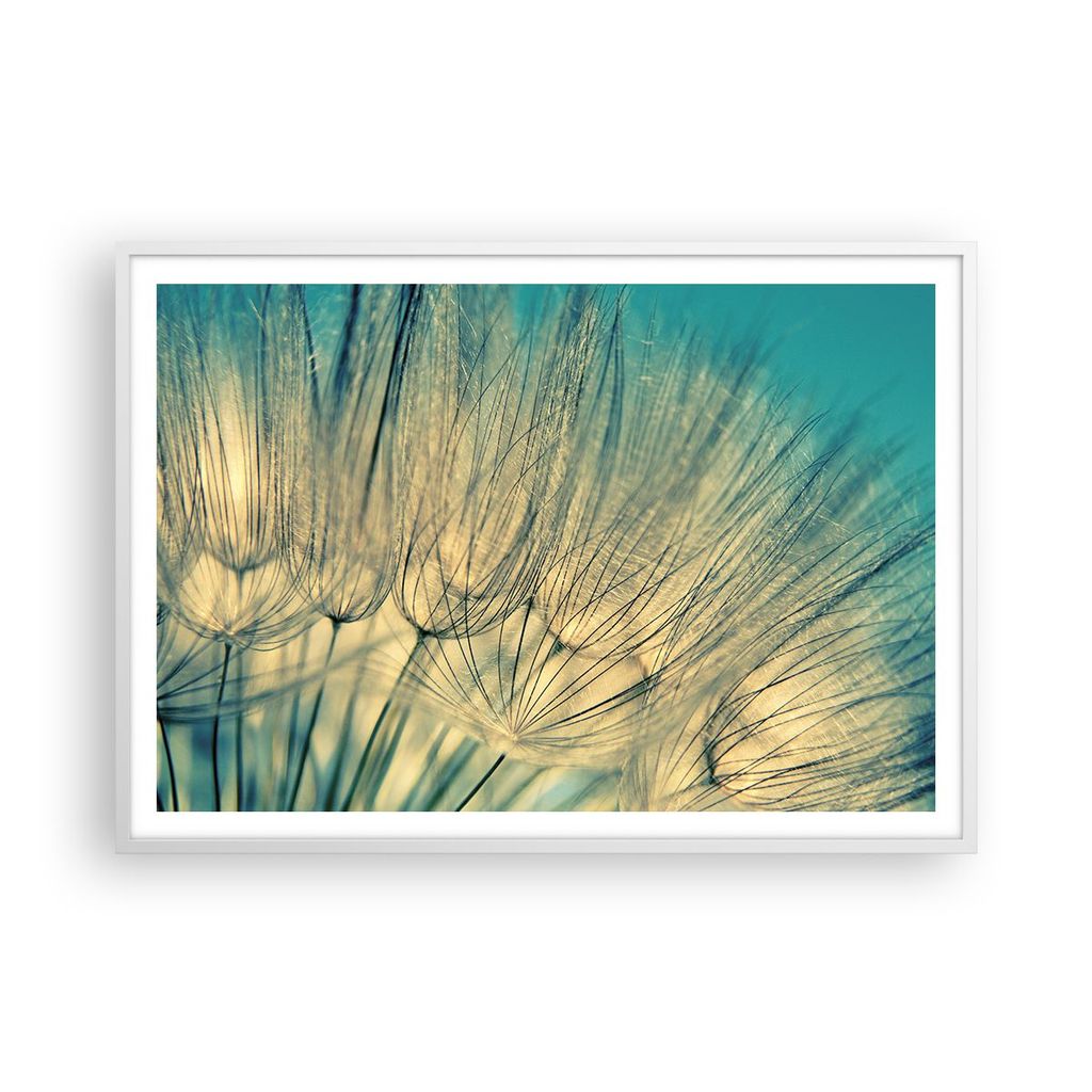 Gerahmtes Poster - Weißer Rahmen - Löwenzahn Makro Löwenzahn - 100x70 cm - Wand Bild - Wanddeko - Wandbilder - Kunstposter - Wandposter - Bilder...