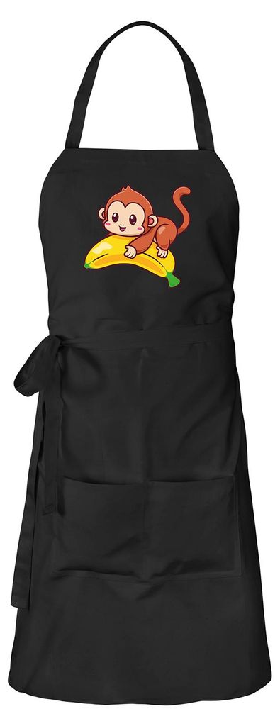Huuraa Schürze Süßer Affe Comic Schwarz mit Taschen Baumwolle Kochschürze Geschenkidee