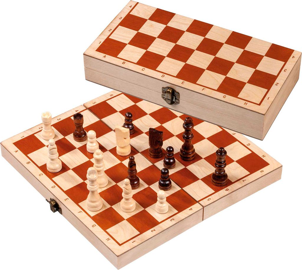Philos Schachspiel Holz Schachkassette mit Randbeschreibung 30 mm Feld