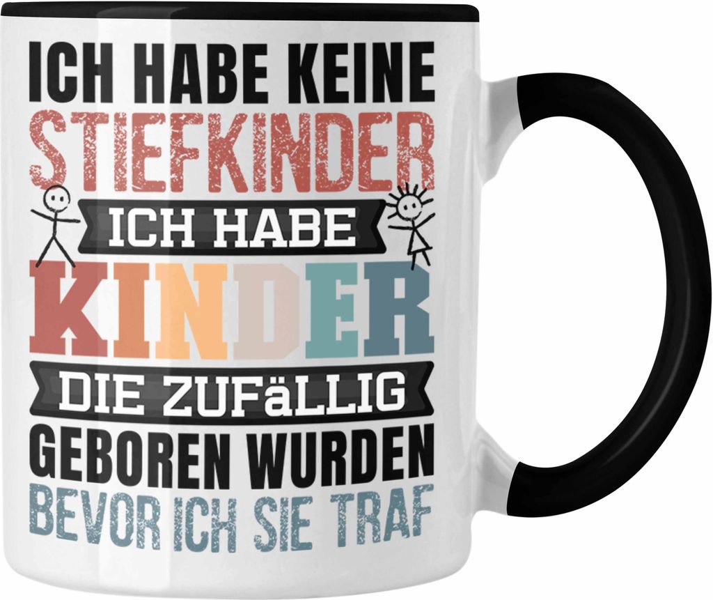 Trendation - Bonus Papa Tasse Geschenk für Stiefvater Stiefpapa Geschenkidee Vatertag Ich Habe Keine Stiefkinder (Schwarz)